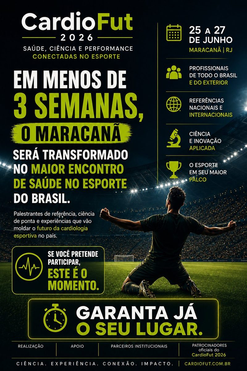 CardioFUT 2026 — 25 a 27 de junho, Maracanã. Garanta já o seu lugar.